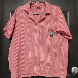 Dr. Seuss The Cat In The Hat Woman Red White Check Gingham Button Shirt *No Tag